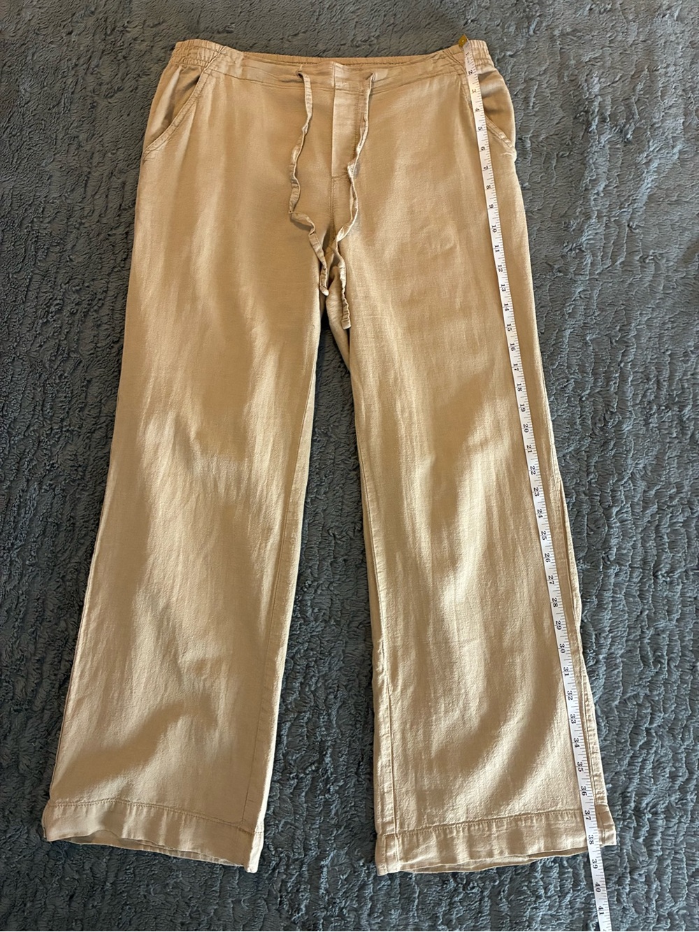 Joe Fresh Linen Blend Wide-Leg Drawstring Pants in Khaki - Picture 7 of 9